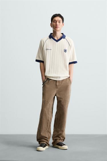 Zara EMBROIDERED JACQUARD POLO SHIRT - Oyster-white - Image 0