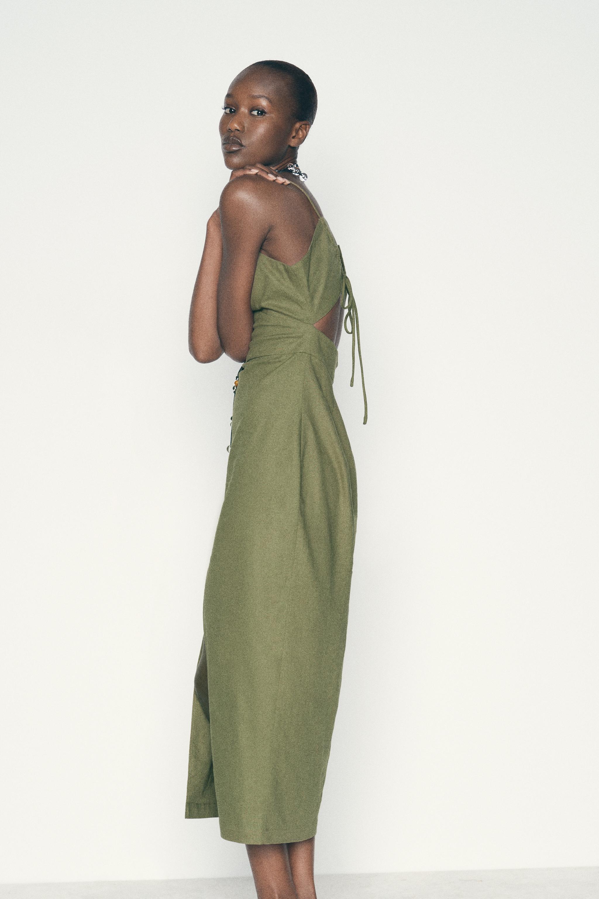 Green linen dress orders zara