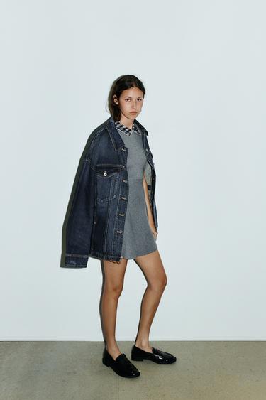 Zara CONTRAST COLLAR DRESS - Gray - Image 0