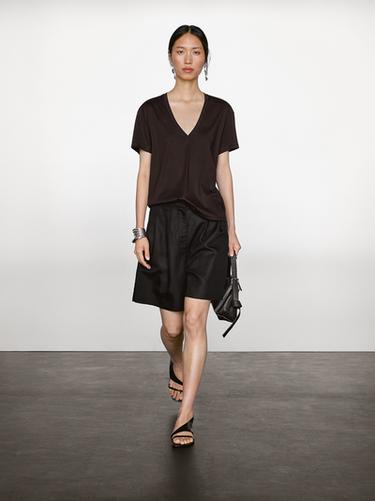Zara 100% cotton V-neck T-shirt - Brown - Image 0