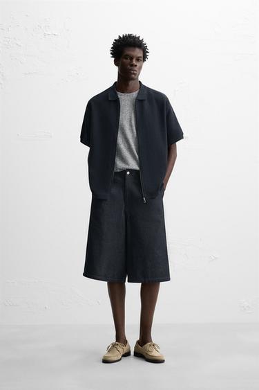 TEXTURED ZIP-UP JACKET - Navy blue by Zara - Image 0
