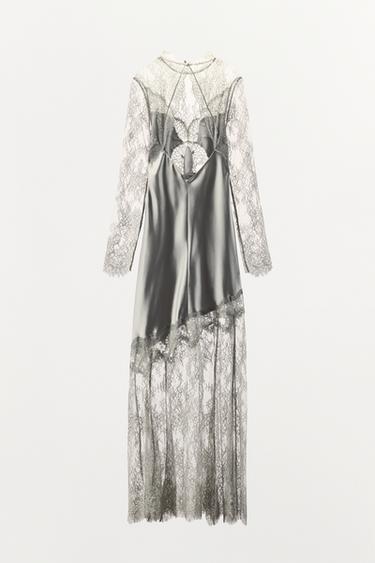 ZW COLLECTION SATIN LACE DRESS - Grey by Zara - Image 5