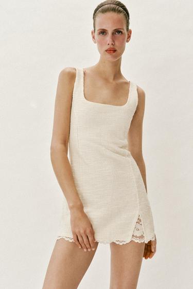 Zara SHORT TEXTURED DRESS - Ecru