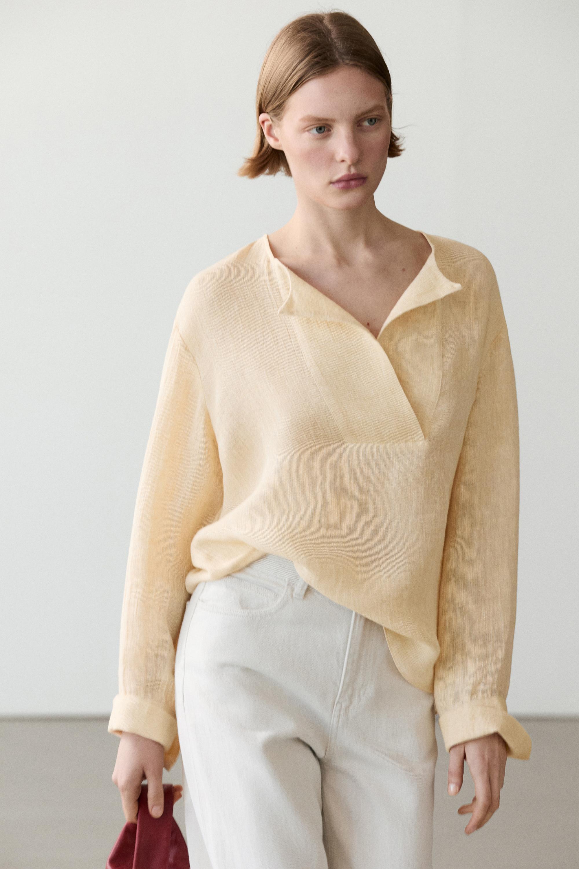 Flowing linen blouse with chest detail