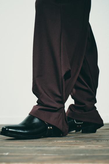 Zara PLEATED PANTS WITH BUTTON HEM - Dark burgundy