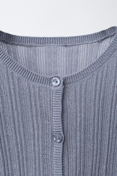 RIB KNIT CARDIGAN LINEN BLEND - Blue / Grey by Zara - Image 2