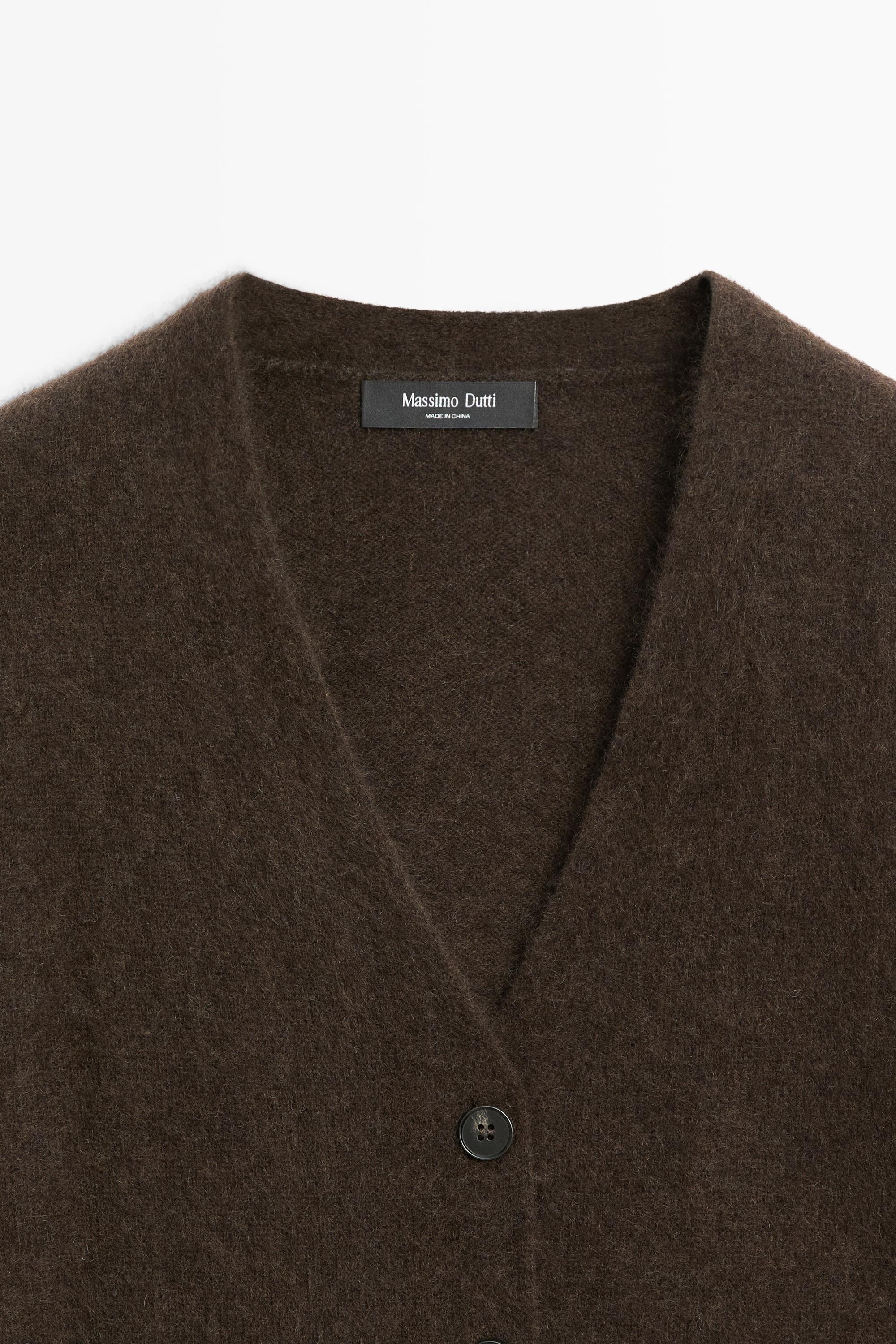 Brushed wool-blend V-neck knit cardigan