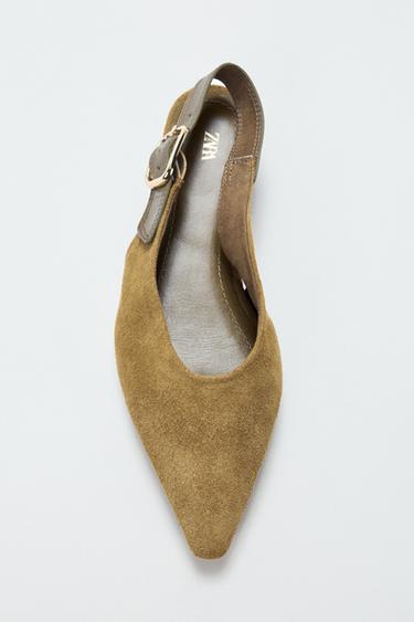 Zara COMBINED LEATHER SLINGBACK SHOES - Khaki Green