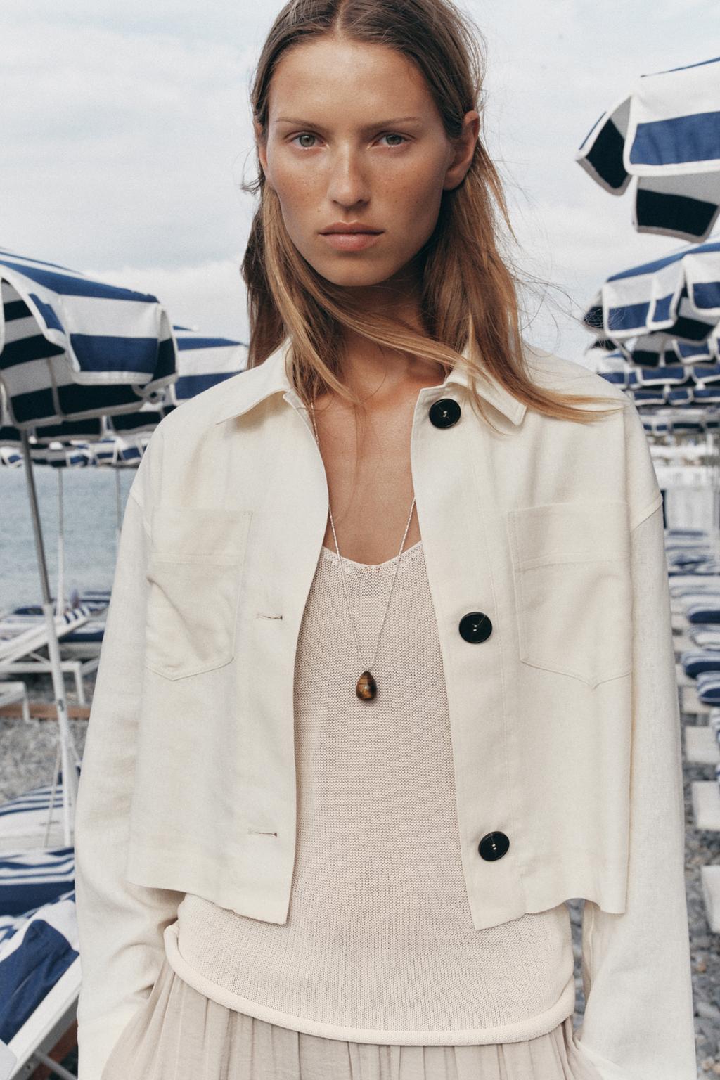 LINEN JACKET WITH CONTRAST SLEEVES