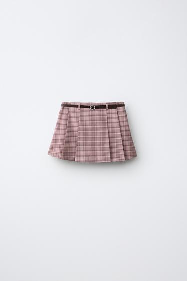 Zara BELTED PLAID SKORT - Pink