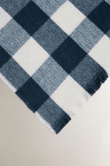 CHECK AND FRINGE BLANKET - Blue by Zara
