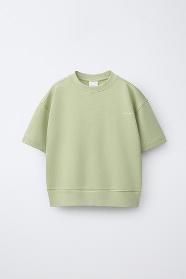 SHORT SLEEVE SWEATSHIRT WITH RAISED TEXT - washed green by Zara
