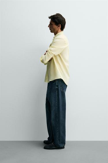 CHEMISE REGULAR FIT LIN-COTON - Jaune de Zara - Image 3