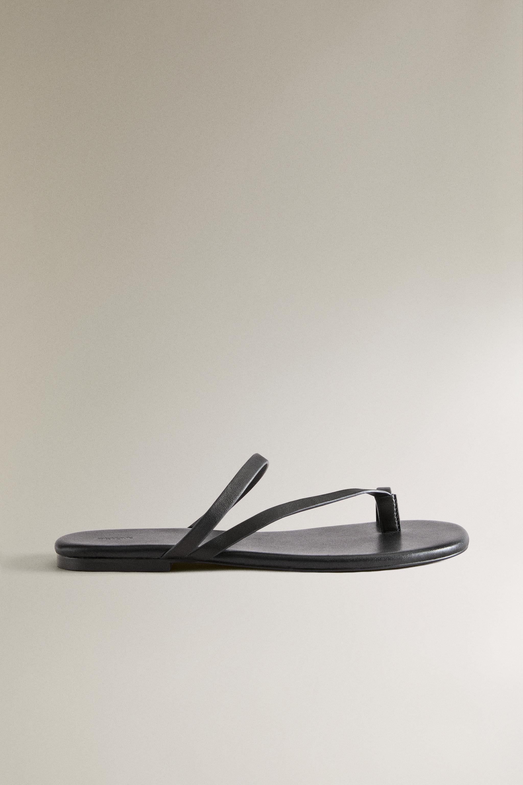 レザー フラットサンダル - ブラック | ZARA Japan / 日本