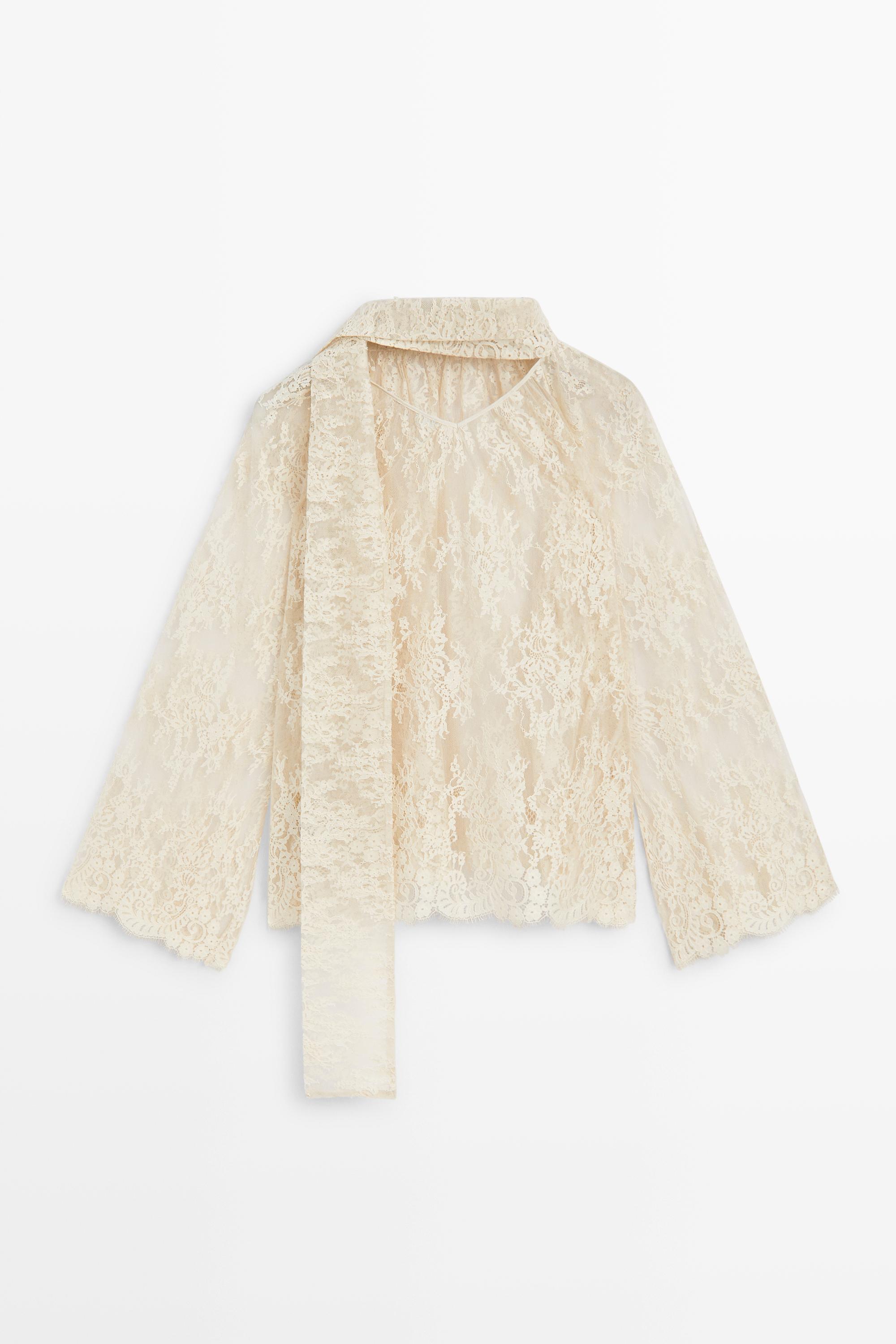 Flowing lace blouse with tie
