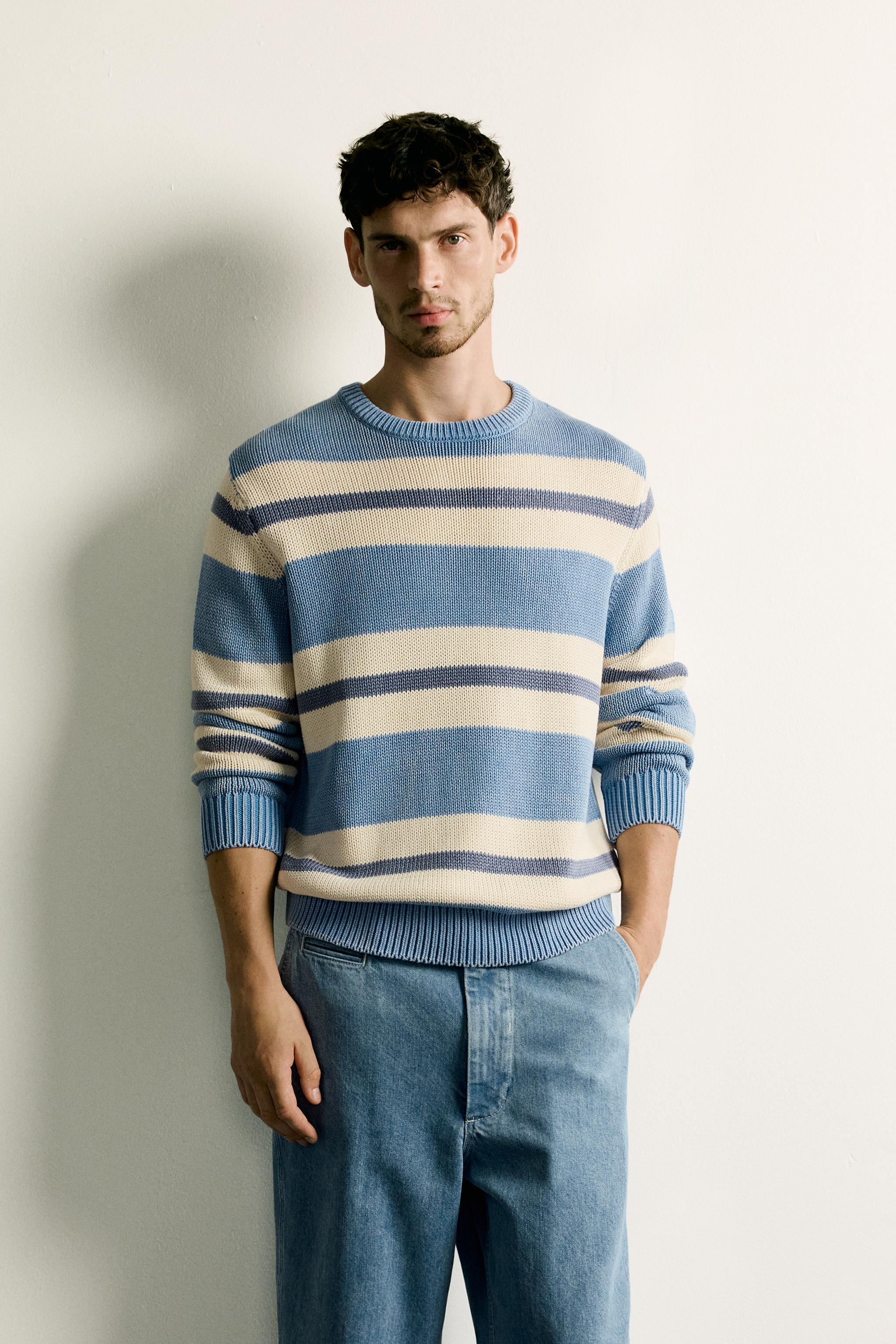 PULL REGULAR FIT JACQUARD À RAYURES DÉLAVÉ