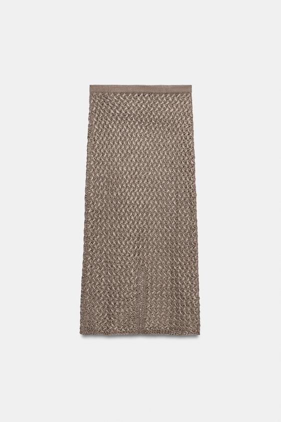 CABLE KNIT MIDI SKIRT - mink brown by Zara - Image 4