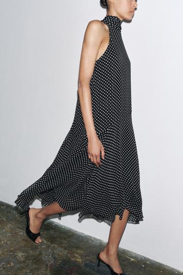 Zara ZW COLLECTION HALTER POLKA DOT DRESS - Black / White