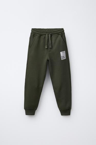PANTALÓN FELPA JOGGER ETIQUETA - Khaki oscuro de Zara - Imagen 0