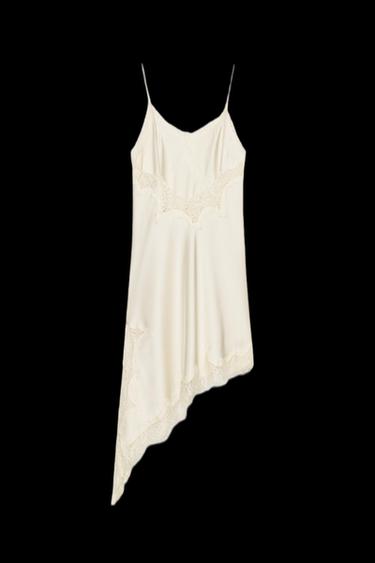 VESTIDO ASIMÉTRICO ENCAJE ZW COLLECTION - Blanco roto de Zara