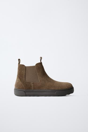Zara CHELSEA SPLIT LEATHER ANKLE BOOTS - Brown
