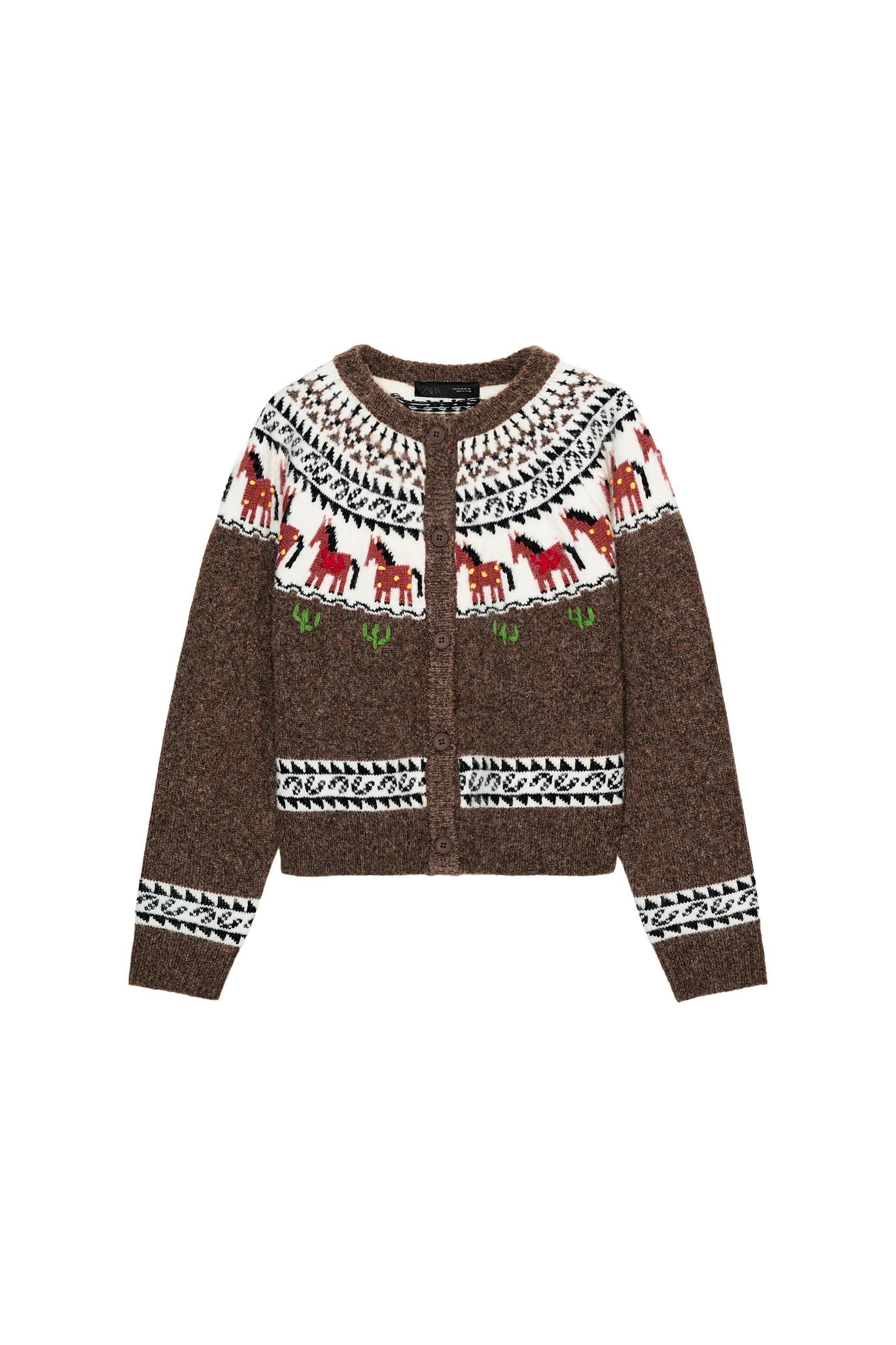 ジャカードニットカーディガン - ブラウン | ZARA Japan / 日本