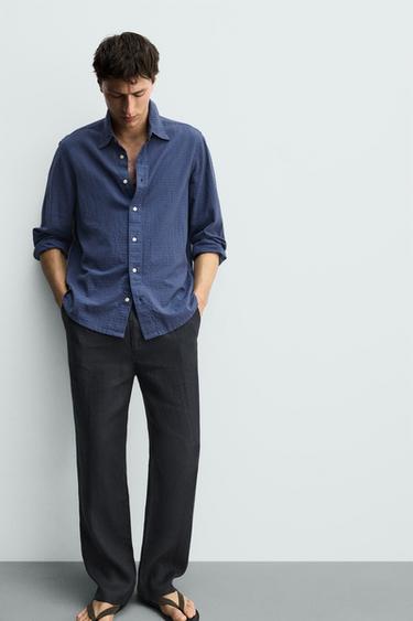 PANTALON À PLIS 100% LIN - Bleu marine de Zara - Image 5