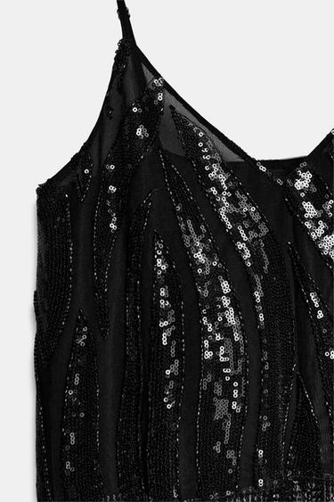 TOP FRANGES ET PAILLETTES - Noir de Zara - Image 7