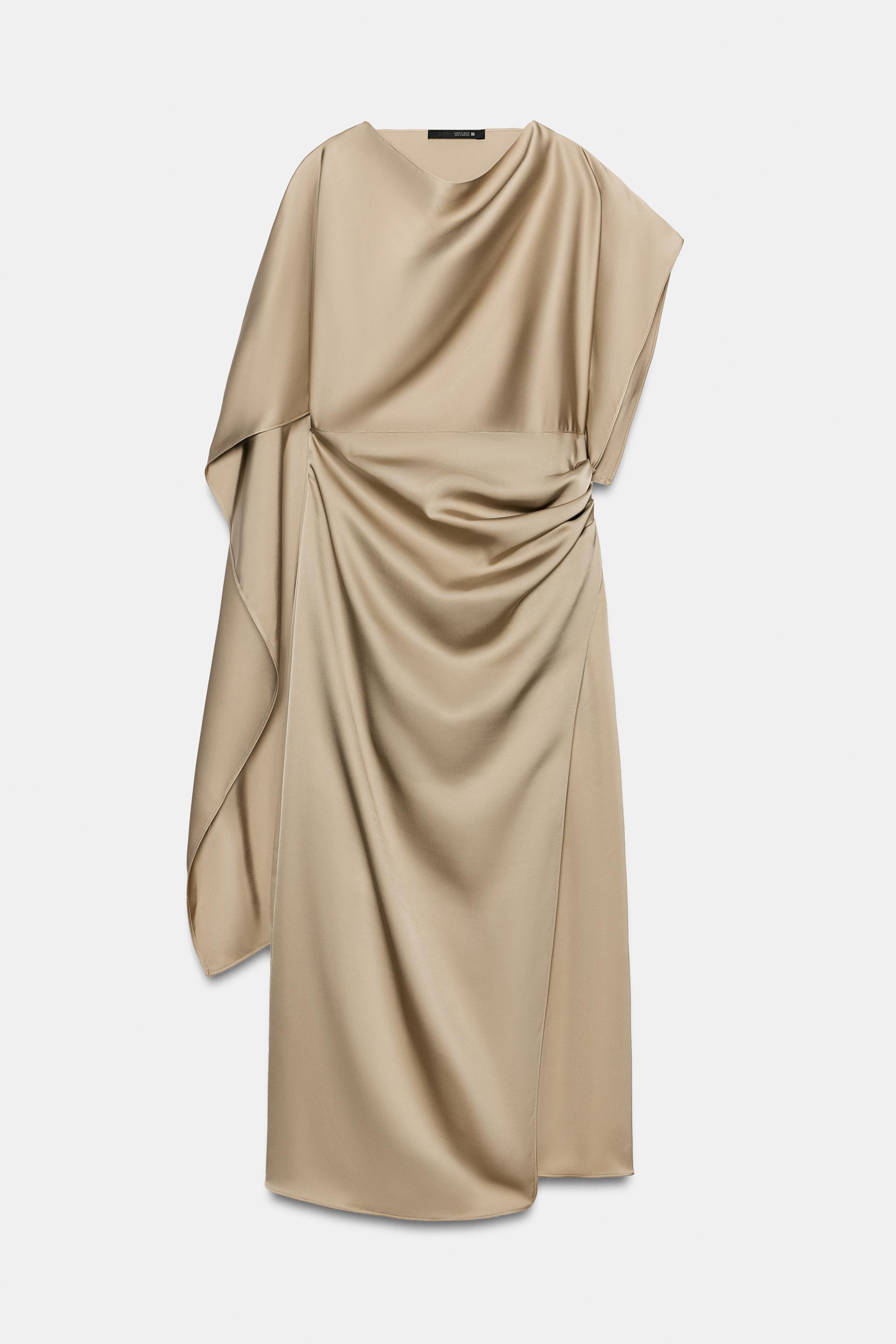 ROBE MIDI SATINÉE EFFET CAPE