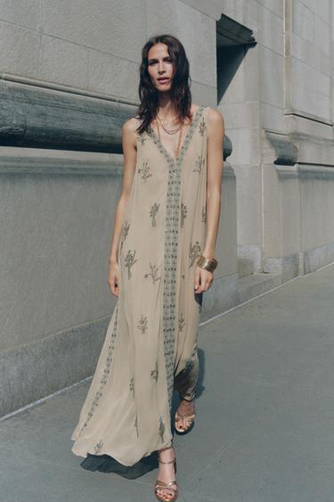 VESTIDO BORDADOS MIÇANGAS ZW COLLECTION - Cinza-pérola da Zara