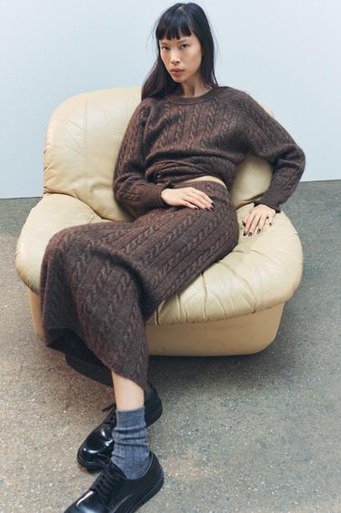 CABLE KNIT MIDI SKIRT WITH WOOL - Brown by Zara - Image 2
