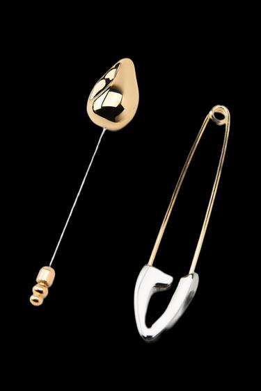 Zara PACK OF 2 SAFETY PIN BROOCHES - Gold / Silver