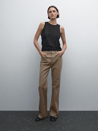 Zara High-waist straight fit denim trousers - Mid-green - Image 0