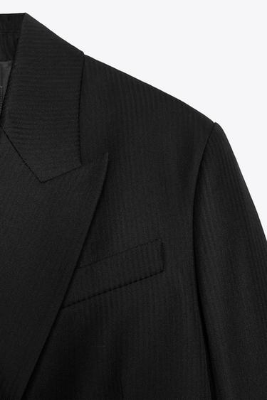 LIMITED EDITION ZW COLLECTION STRIPED WOOL BLEND BLAZER - Black by Zara - Image 7