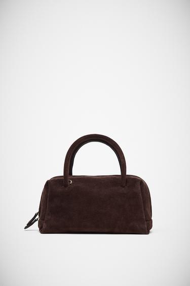 BOLSO PIEL BOWLING - Chocolate de Zara
