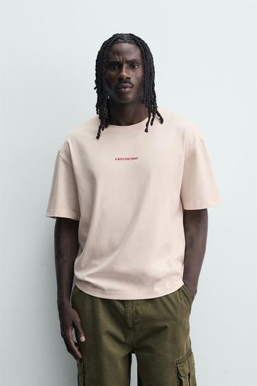 RELAXED FIT SLOGAN T-SHIRT - Pink by Zara