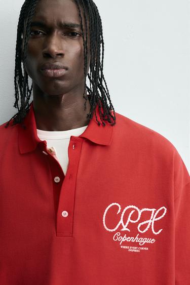 EMBROIDERED TEXT POLO SHIRT - Red by Zara - Image 5