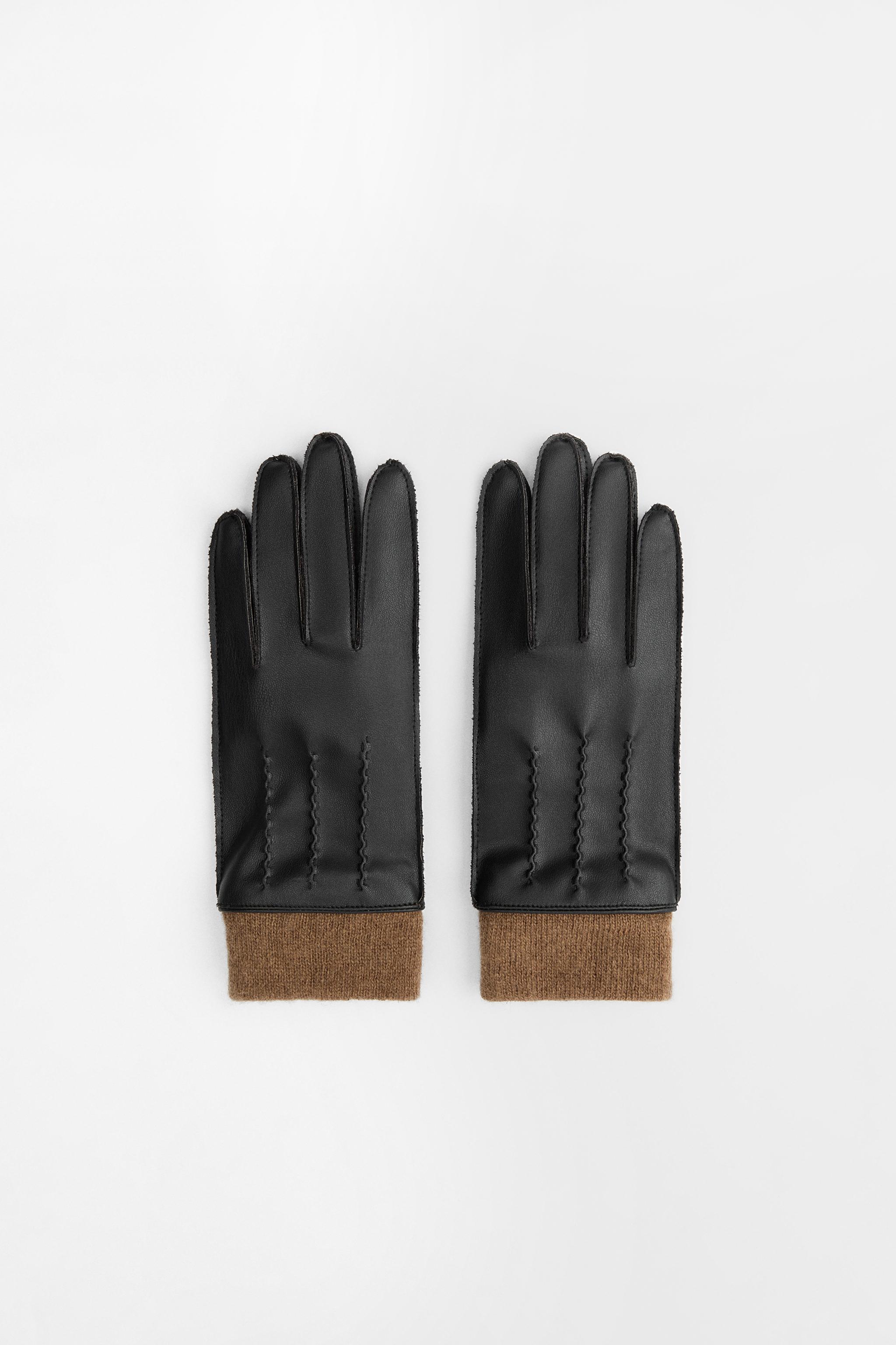 SHORT LEATHER-EFFECT GLOVES Black ZARA South Africa