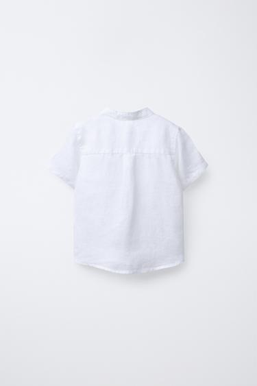 CHEMISE À COL MAO EN LIN - Écru de Zara - Image 1