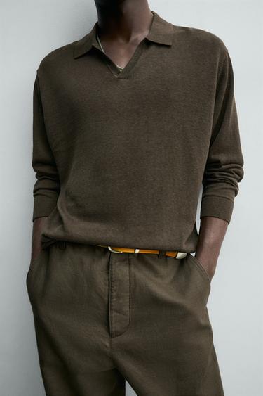 POLO EN MAILLE DE COTON ET DE SOIE - Chocolat de Zara - Image 4