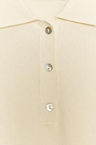 SHORT SLEEVE KNITTED POLO TOP - Ecru by Zara - Image 5