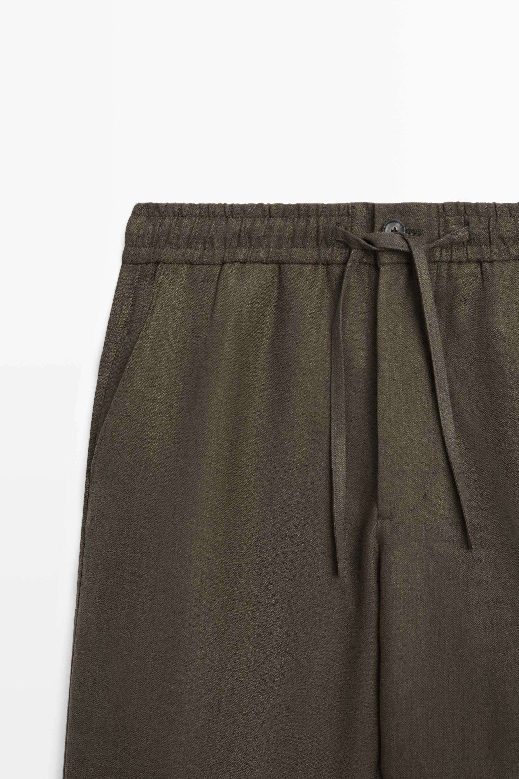 100% linen trousers with herringbone detail