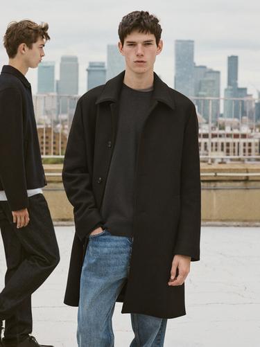 Abrigo largo mezcla lana - Negro de Zara
