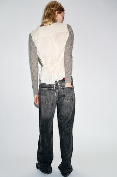 CONTRAST KNIT CARDIGAN WITH BELT - Grey marl by Zara