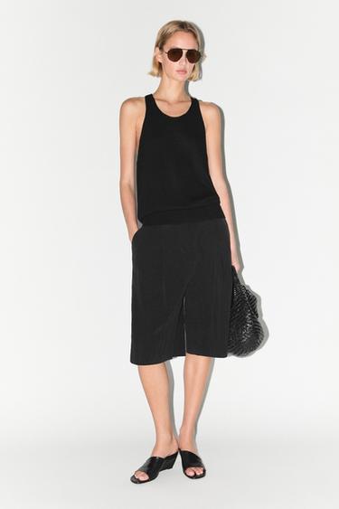 Camiseta tirantes mezcla lino - Negro de Zara