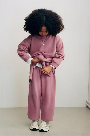 RAISED SLOGAN WIDE-LEG PLUSH TROUSERS - Dark pink by Zara