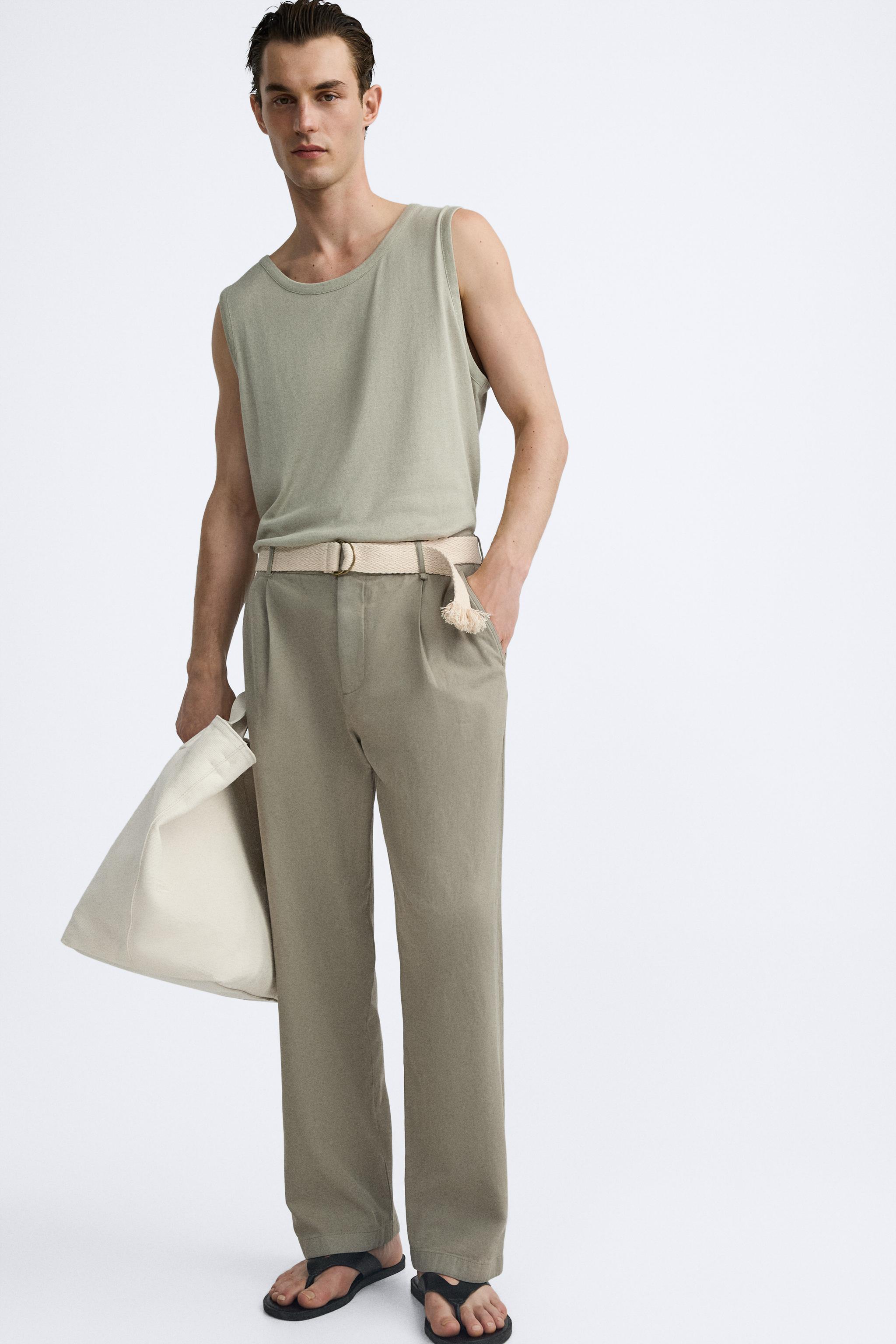 BELTED COTTON - LINEN PANTS - Stone | ZARA United States