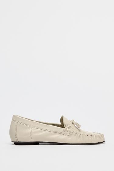 Zara GATHERED SOFT LEATHER LOAFERS - Off White