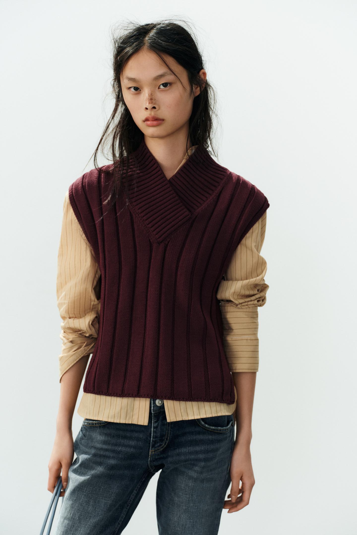 Женский жилет Zara Rib Knit Vest, цвет: Бордовый — фото 2