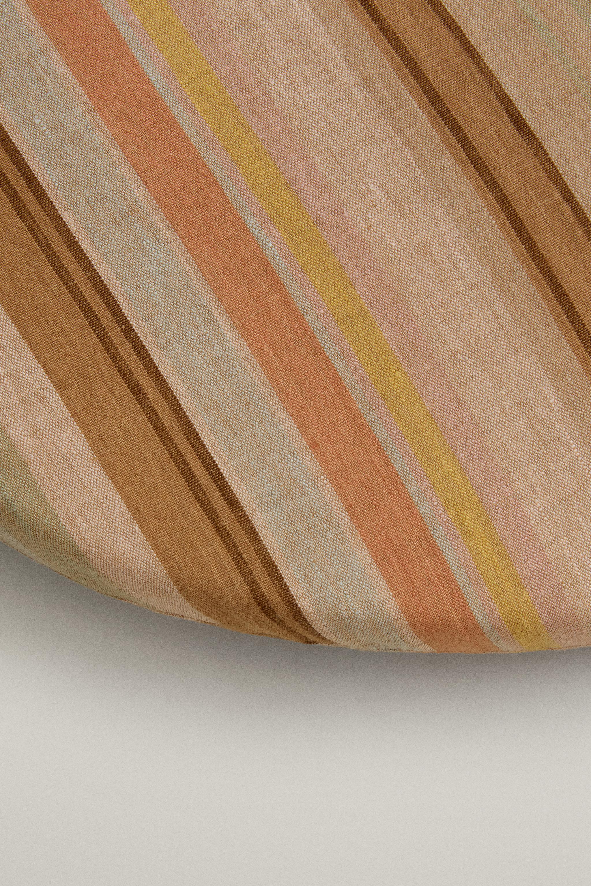 STRIPED COTTON AND LINEN COUCH SEAT CUSHION — Light beige